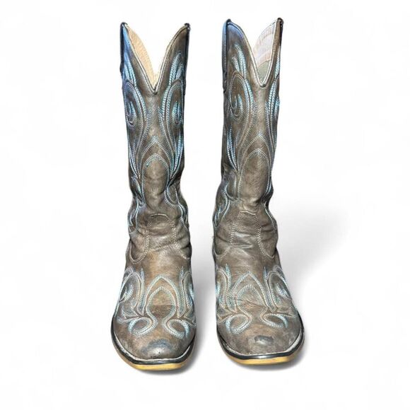 Roper Women’s Size 8.5 Western Cowboy Boots Gray Blue Stitching Square Toe All M - Picture 8 of 8